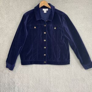 NORTHSTYLE Womens Large Western Trucker Blue Velvet Jacket Long Sleeve Pockets